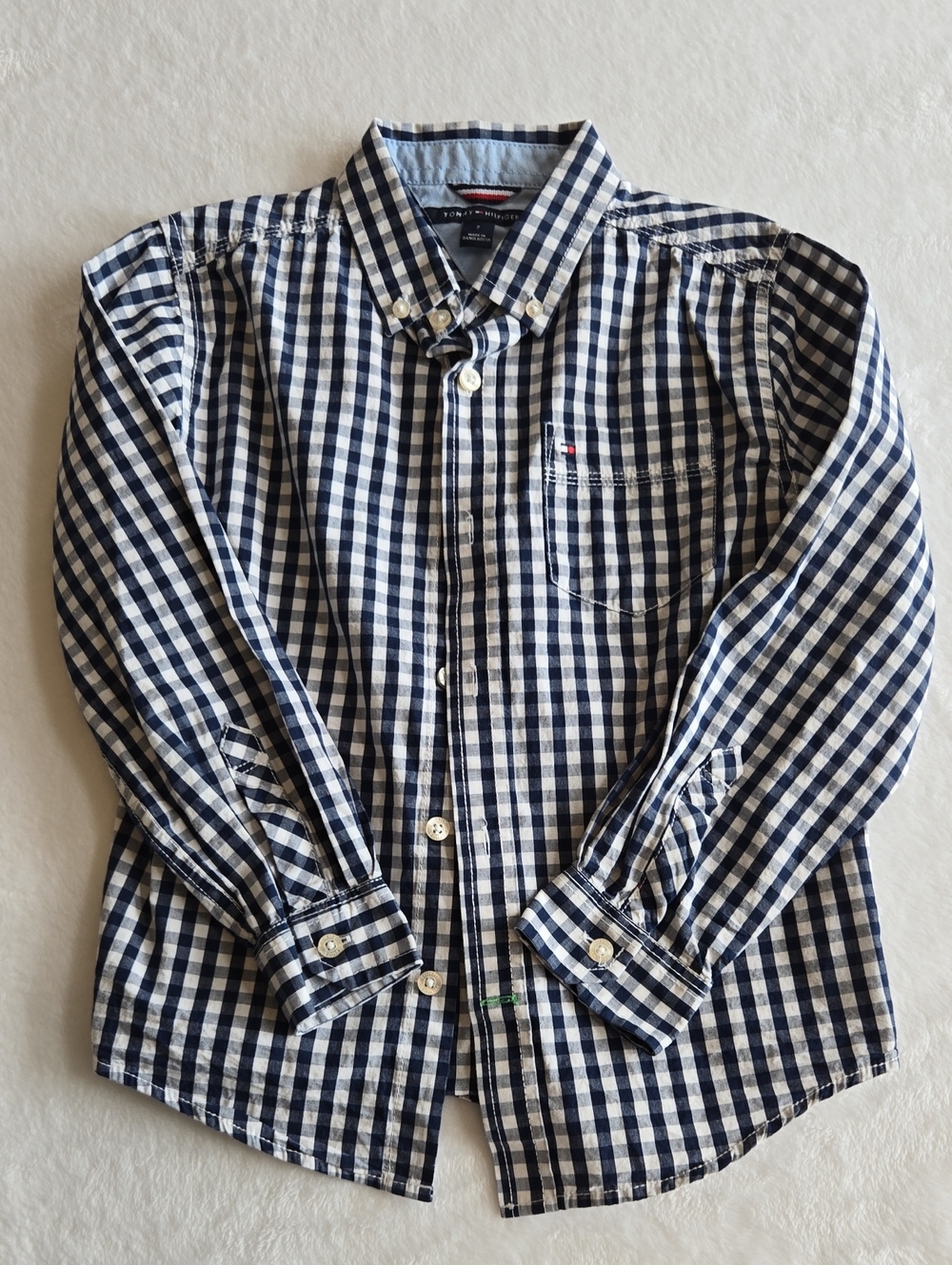 Tommy Hilfiger Boys Size 7 Navy White Button Down